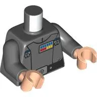 Torso, Imperial Officer Uniform, Grand Moff, Black Belt, Blue/Red/Yellow Rank Indicator print, Dark Bluish Gray Arms, Light Nougat Hands