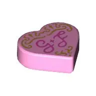 Tile 1 x 1 Heart with Dark Pink 'G + F', Gold Decorations print