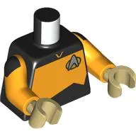 Torso, Silver Starfleet Insignia, Bright Light Orange Panel (Starfleet Uniform) print, Bright Light Orange Arms, Tan Hands