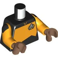 Torso, Silver Starfleet Insignia, Bright Light Orange Panel (Starfleet Uniform) print, Bright Light Orange Arms, Medium Brown Hands