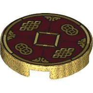 Tile Round 2 x 2 with Gold Coin, Dark Red Background, Gold Decorations print