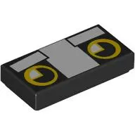 Tile 1 x 2 with Blocky Cat Face, Yellow Eyes, White Eyebrows print