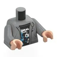 Torso Jacket, Black Undershirt with White and Blue Shapes Print, Light Bluish Gray Arms, Light Nougat Hands