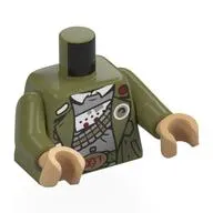 Torso Jacket, Gold Belt Buckle with Dark Red '007', Ammo Belt, Buttons, Light Bluish Grey Shirt print, Olive Green Arms, Warm Tan Hands