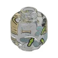 Minifig Head with Lime/Sand Blue Dragon Flies / Tan Label print