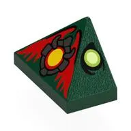 Brick Sloped 45° 2 x 1 Triple with Lime/Yellowish Green Eyes, Dark Bluish Grey/Yellow Medallion, Red Wings print