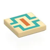 Tile 2 x 2 with Orange/Dark Turquoise Lines print