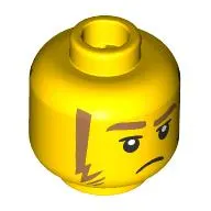 Minifig Head, Medium Nougat Eyebrows, Sideburns, Annoyed / Black Sunglasses with Orange Lenses, Mean Grin