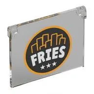 Glass for Window 1 x 4 x 3 [Opening] with White 'FRIES', 3 Stars on Black Background, Bright Light Orange Circle, Fries print