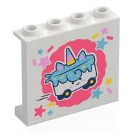 Panel 1 x 4 x 3 [Side Supports / Hollow Studs] with White/Medium Blue Unicorn Cake on Wheels on Coral Background print