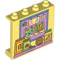 Panel 1 x 4 x 3 [Side Supports / Hollow Studs] with Bright Pink/Medium Blue Message Board, Food Bags, Jar, Yarn print