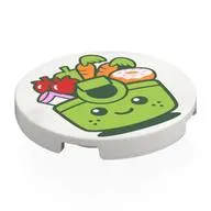 Tile Round 3 x 3 with Lime Shopping Bag with Face, Groceries print