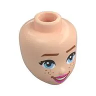 Minidoll Head, Dark Orange Eyebrows, Bright Blue Eyes, Freckles, Coral Lips, Open Mouth Smile