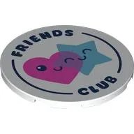 Tile Round 6 x 6 with Dark Pink Heart, Bright Light Blue Star, Dark Blue 'FRIENDS FOREVER' print