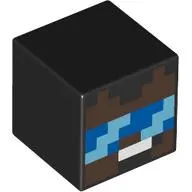 Minifig Head Special, Cube, Pixelated Umber Brown Face, Bleu/Bright Light Blue Visor, White Mouth