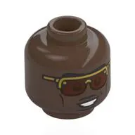 Minifig Head Joshua Pearce, Eyebrows, Moustache, Beard, Frown / Gold Glasses, Orange Lenses