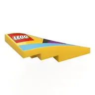 Brick Wedged, Curved 4 x 2 with Stud Notch Left with LEGO logo, Medium Azure/Black/Magenta Shapes print