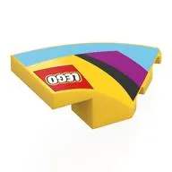 Brick Wedged, Curved 4 x 2 with Stud Notch Right with LEGO logo, Medium Azure/Black/Magenta Shapes print
