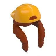 Hair and Hat, Backward Cap with Dark Orange Braided Tails Pattern