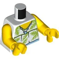 Torso, White Shirt, Lime Palm Leaves, Bright Blue Necklace print, Yellow Arms and Hands