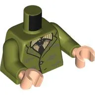 Torso, Jacket, Dark Bluish Grey Stains, Tan/Dark Tan Shirt, Black Tie print, Olive Green Arms, Light Nougat Hands