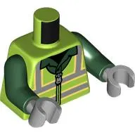 Torso, Silver/Bright Light Yellow Safety Stripes, Zipper, Dark Green Collar print, Dark Green Arms, Light Bluish Gray Hands