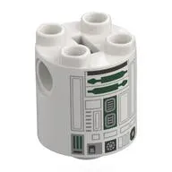 Brick Round 2 x 2 x 2 Robot Body, Axle Holder '+' Orientation with Dark Green Astromech Droid Print