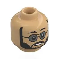 Minifig Head Doctor Pershing, Black Beard, Glasses with Trans-Black Lenses, Worried / Stern Frown
