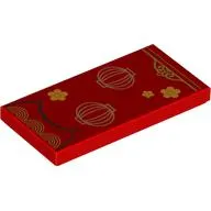 Tile 2 x 4 with Gold Flowers, Chinese Lampoons print
