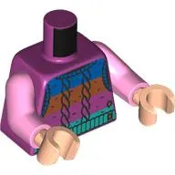 Torso, Knitted Sweater, Dark Blue/Dark Orange/Dark Purple/Dark Turquoise Bands print, Bright Pink Arms, Light Nougat Hands
