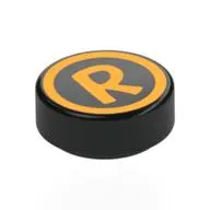 Tile Round 1 x 1 with Bright Light Orange Circle, 'R' print