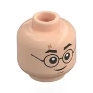 Minifig Head Gregory Goyle / Harry Potter, Black Eyebrows, Black Glasses, Smile, Lightning Bolt Scar / Reddish Brown Eyebrows, Worried