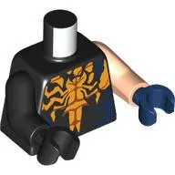 Torso, Odd Arms and Hands, Bright Orange Muslced Chest, Spider-Shaped Venomized Ooze, Dark Blue Shapes print, Left Light Nougat Arm and Dark Blue Hand, Right Black Arm and Hand