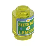 Brick Round 1 x 1 Open Stud with Jar, 'SHERBET LEMONS', Green Background, Sand Blue Border print