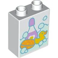 Duplo Brick 1 x 2 x 2 with Bottom Tube with Bubbles, Sponge, Rubber Duck, and Bottle of Shampoo Print