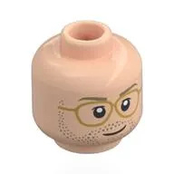Minifig Head Ryland Grace, Dark Tan Eyebrows, Stubbled Beard, Gold Glasses / Open Mouth Smile