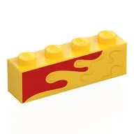 Brick 1 x 4 with Yellow Splotch/Wave on Red Background print