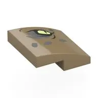 Brick Curved 2 x 2 x 2/3 with Yellowish Green Right Eye with Dark Bluish Gray Eyeshadow and Spots Print