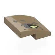 Brick Curved 2 x 2 x 2/3 with Yellowish Green Left Eye with Dark Bluish Gray Eyeshadow and Spots Print