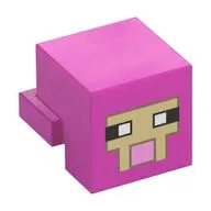 Minifig Head Special, Cube with Rear Ledge, Pixelated Tan Face with Bright Pink Mouth with Dark Tan Border Print