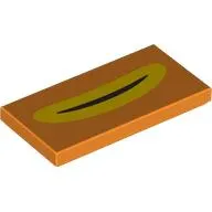 Tile 2 x 4 with Blakc Curved Line with Yellow Outline (Mouth) Print