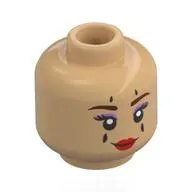 Minifig Head Aura, Dark Orange Eyebrows, Lavender Eyeshadow, Red Lips, Black Stripes, Smile / Wink