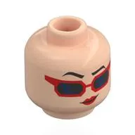 Minifig Head Evie, Black Eyebrows, Red Lips, Red Sunglasses, Black Lenses, Neutral/Laughing