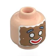Minifig Head Ginger Gunner, Gingerbread Face, White Icing, Sand Blue Eyebrows, Red Mouth
