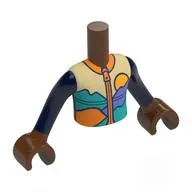 Minidoll Torso Boy with Reddish Brown Arms and Hands with Tan Jacket, Blue Viole/Dark Turquoise MOuntains, Yellow Sub, Orange Zipper, Dark Blue Sleeves print