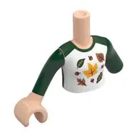 Minidoll Torso with Left Limb Reduction, Light Nougat Arms and Hand with White Shirt, Dark Green Sleeves, Leaves print
