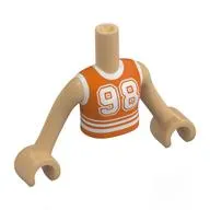 Minidoll Torso Girl with Warm Tan Arms and Hands with Reddish Orange Shirt, White Trim, Striped, '98' print