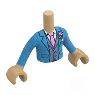 Minidoll Torso Boy with Warm Tan Arms and Hands with Dark Azure Jacket, Sand Blue Vest, White Shirt, Bright Pink Tie, Corsage print