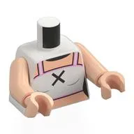 Torso, White Top, Bright Pink Trim, Black X, Light Nougat Chest print, Light Nougat Arms and Hands