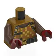 Torso, Shirt, Gold Squares, Black Straps, Belt, 'DANCE' on Back print, Umber Brown Arms, Dark Red Hands